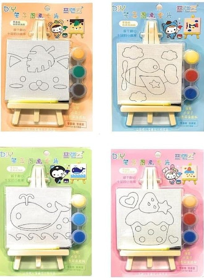 Tera13 TERA 13 Return Gifts for Kids (4 pcs) DIY Samll Painting Kit with Three Colors One Brush for Art & Craft Combo Set Mini Canvas Painting Kit Easel Stand, Painting Canvas Board Random Design - Image 1